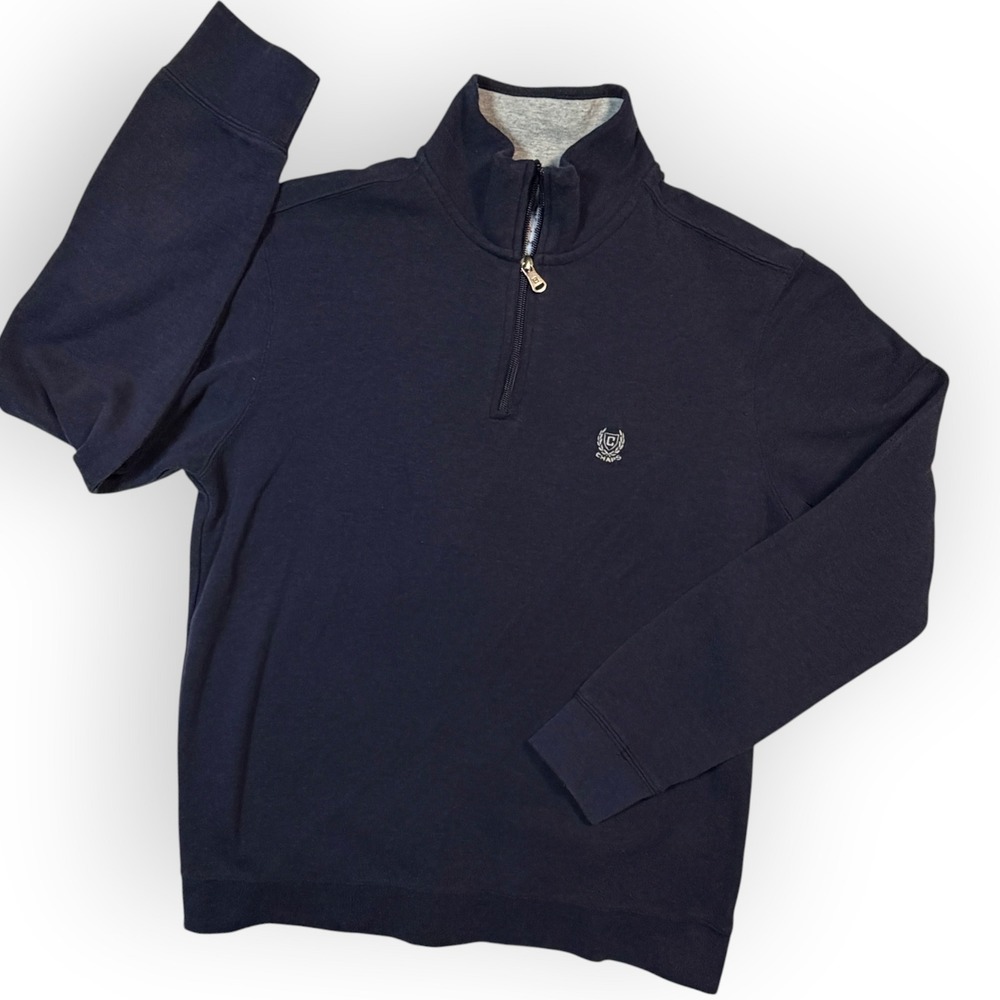 Chaps‎ Mens Navy Blue Quarter Zip Pullover Natural Stretch Sweatshirt Preppy